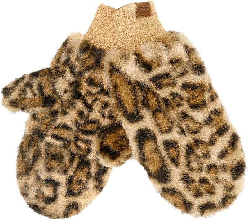 Cc Women's Faux Fur Wrist Length Fingerless Sherpa Lined Convertible Mittens Gloves - Image 1